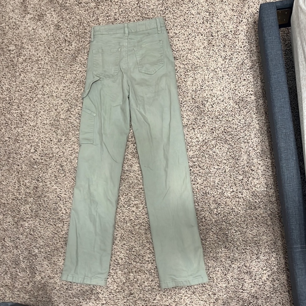 sage green, high rise, relaxed fit jeans